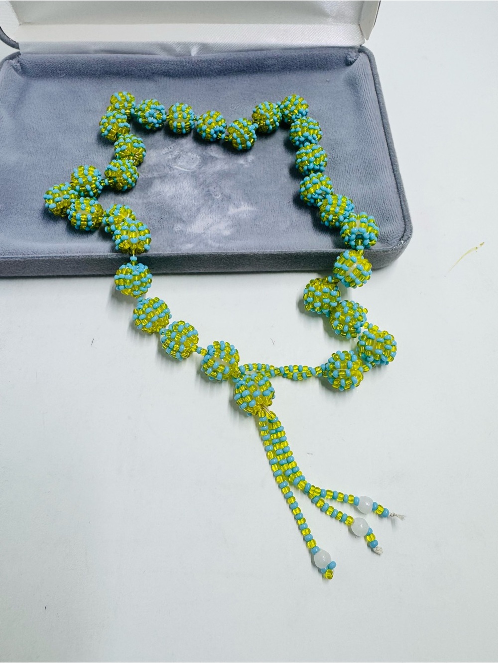 Unique Antique Turquoise & Lime Beaded Necklace - Unbranded